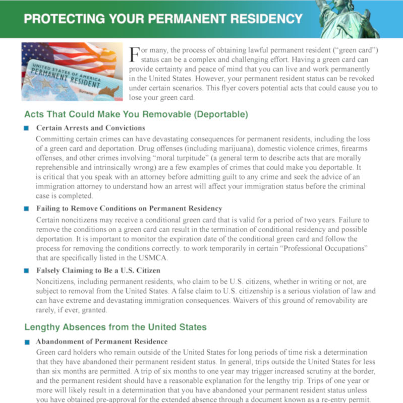 Protecting Permanent Residency | Law Office Of Jessie M. Thomas